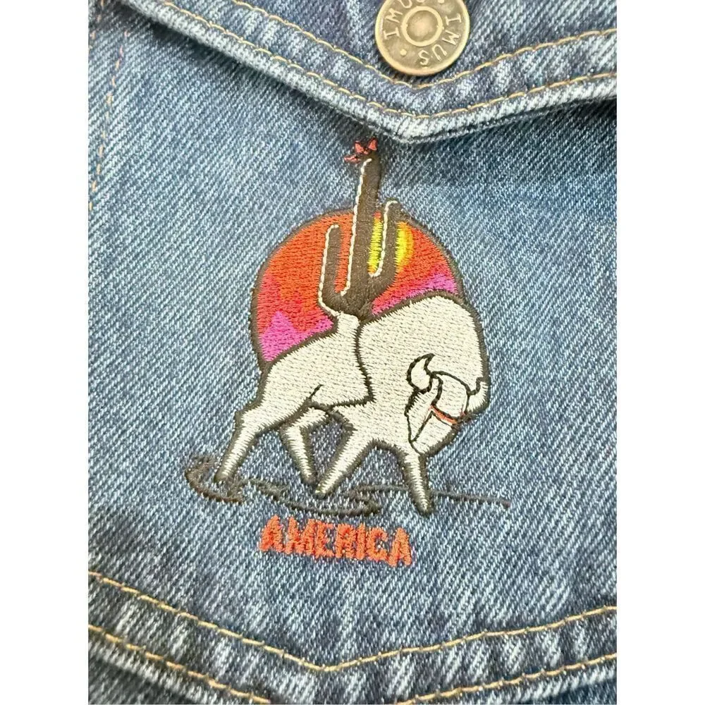 Imus vintage men’s Denim Embroidered American Flag Jacket Size XL
